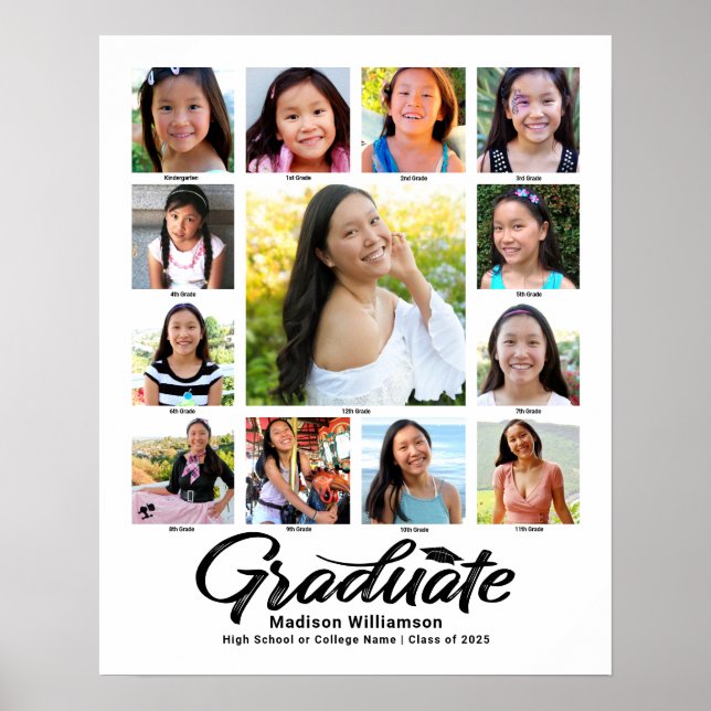 Affiche Graduation blanche K-12 Photo Collage noir Script (Devant)