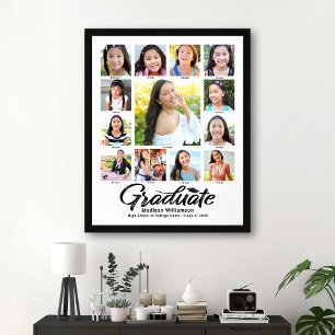 Affiche Graduation blanche K-12 Photo Collage noir Script