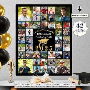 Affiche Graduation Congrats 42 Photo Collage Black Gold