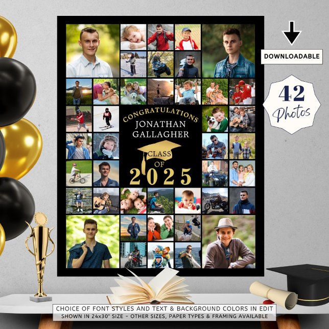 Affiche Graduation Congrats 42 Photo Collage Black Gold (Créateur téléchargé)