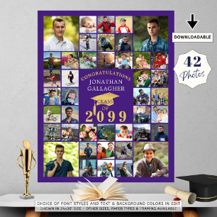 Affiche Graduation Congrats 42 Photo Collage Purple Gold
