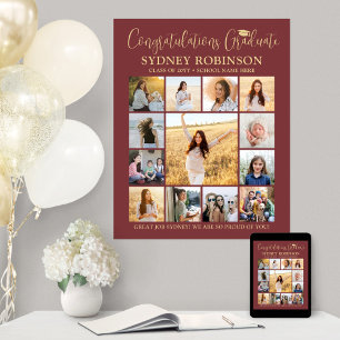Affiche Graduation Congrats Photo Collage Bourgogne & Or
