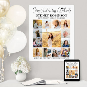 Affiche Graduation Congrats Photo Collage Moderne Blanc