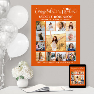 Affiche Graduation Congrats Photo Collage Orange et Blanc