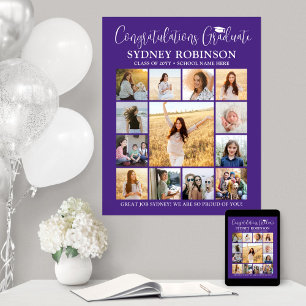 Affiche Graduation Congrats Photo Collage violet et blanc