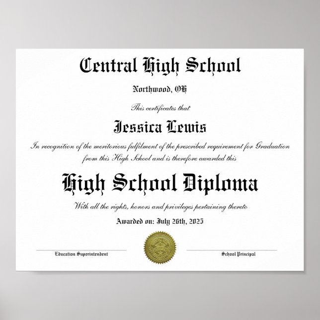 Affiche Graduation High School Graduate Diploma (Devant)