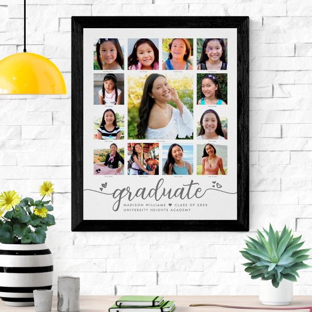 Affiche Graduation K-12 Modern Script Photo Collage Blanc (Créateur téléchargé)