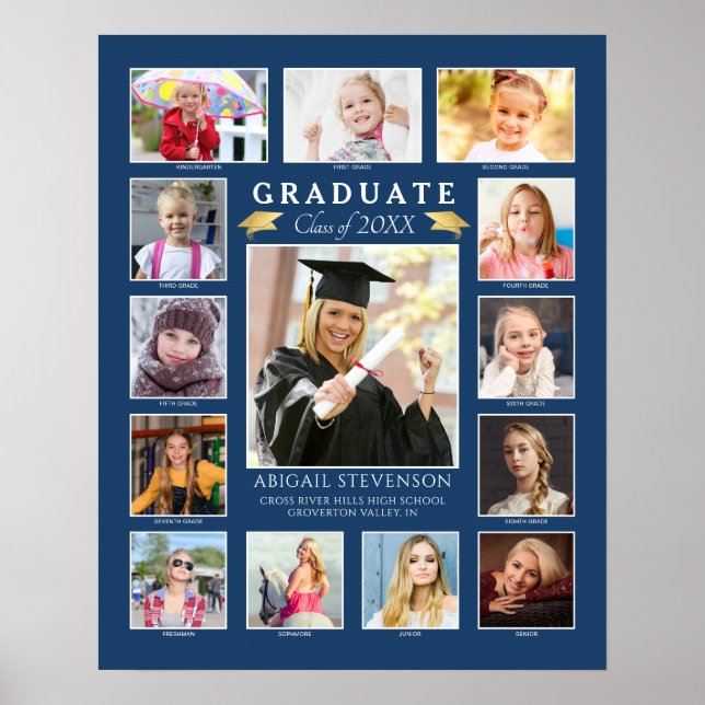 Affiche Graduation K-12 Photo Collage Blue Keepsaké (Devant)