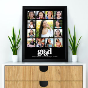Affiche Graduation K-12 Photo Collage Moderne Gras Noir