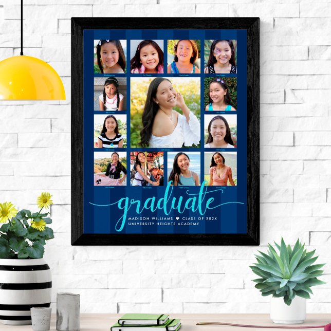 Affiche Graduation K-12 Photo Collage Navy Blue Script (Créateur téléchargé)