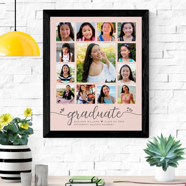 Affiche Graduation K-12 Script Photo Collage sur Blush Pin (Créateur téléchargé)