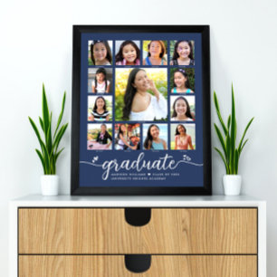 Affiche Graduation Marine K-12 Modern Script Photo Collage