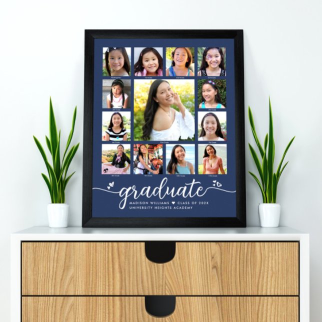 Affiche Graduation Marine K-12 Modern Script Photo Collage (Créateur téléchargé)