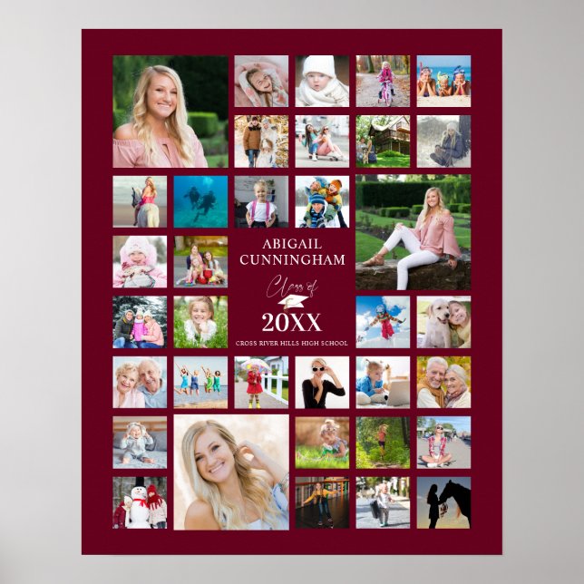 Affiche Graduation Maroon Bourgogne 35 Photo Collage (Devant)