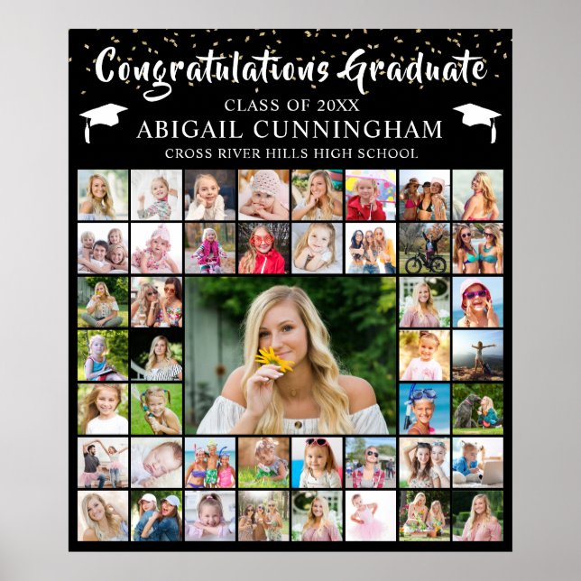 Affiche Graduation moderne 45 Photo Collage Confetti Perso (Devant)