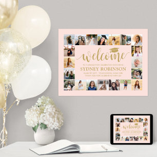 Affiche Graduation Party Bienvenue Photo Collage rose pâle