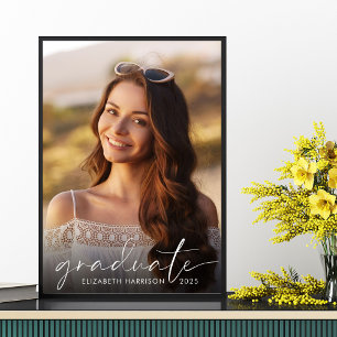 Affiche Graduation Party Élégant blanc Script photo