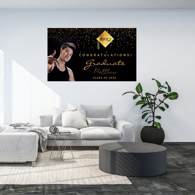 Affiche Graduation party noir or photo 2025 (Créateur téléchargé)