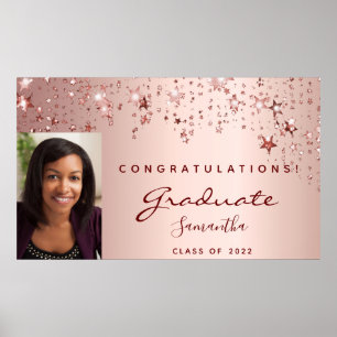 Affiche Graduation party rose or blush étoiles photo 2025