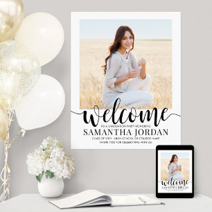 Affiche Graduation Party Script Bienvenue Photo moderne Bl
