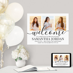 Affiche Graduation Party Welcome 3 Photo Collage Blanc