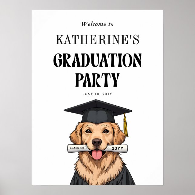 Affiche Graduation personnalisée mignon Golden Retriever C (Devant)