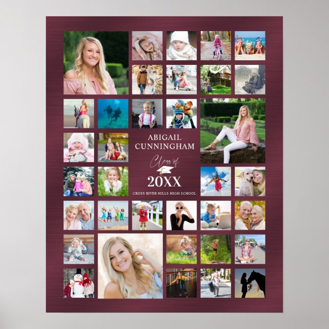 Affiche Graduation Photo Collage CLASSE DU Parti Maroon (Devant)