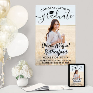 Affiche Graduation Photo Elégant Moderne Calligraphie Noir