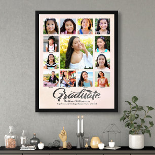 Affiche Graduation rose pâle K-12 Collage de photos Script