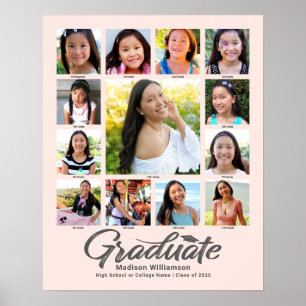 Affiche Graduation rose pâle K-12 Collage de photos Script