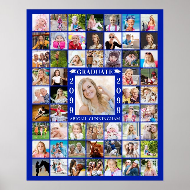 Affiche Graduation Royal Blue 55 Photo Collage Personnalis (Devant)