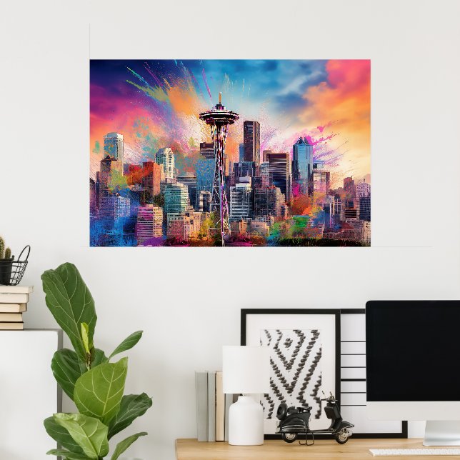 Affiche Graffiti Art du paysage urbain de Seattle  (Bureau à domicile)
