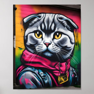 Affiche Graffiti Art of a Scottish Fold Cat