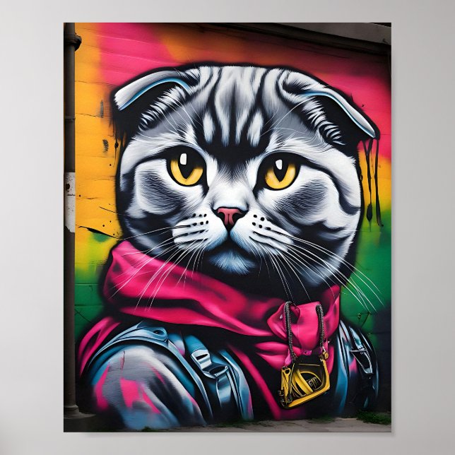 Affiche Graffiti Art of a Scottish Fold Cat (Devant)