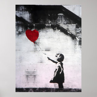 Affiche Graffiti Banksy - Fille avec un ballon rouge, rue