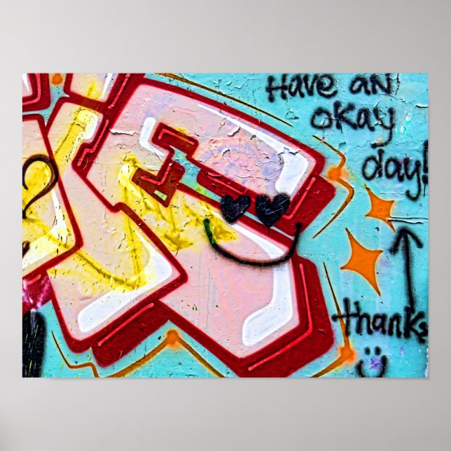 Affiche Graffiti bleu rose art de rue murale urbain (Devant)