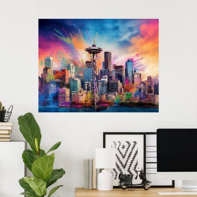Affiche Graffiti de Seattle Skyline (Bureau à domicile)