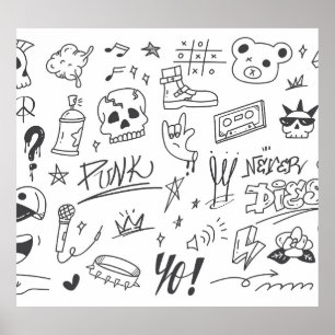 Affiche Graffiti Doodles : Punk Music Scribble