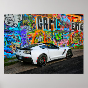 Affiche graffiti et la Corvette Z06