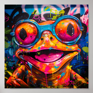 Affiche Graffiti grenouille multicolore avec lunettes