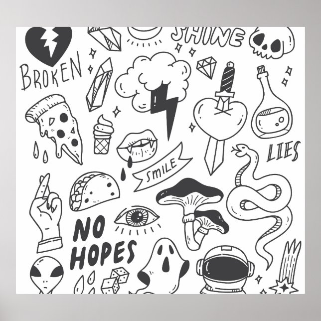 Affiche Graffiti mignon : Doodle Art Set. (Devant)