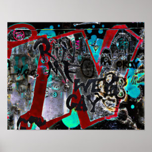 Affiche Graffiti noir art de rue urbain mur rouge