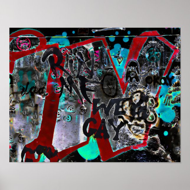 Affiche Graffiti noir art de rue urbain mur rouge (Devant)