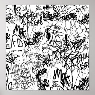 Affiche Graffiti noir et blanc Collage Abstrait