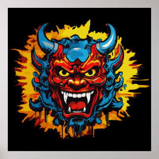 Affiche Graffiti Oni Masque Illustration d'art audacieux e