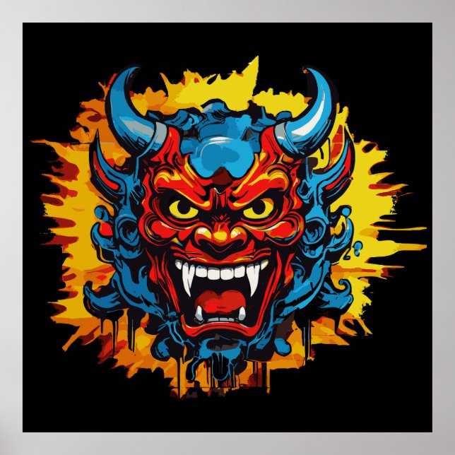 Affiche Graffiti Oni Masque Illustration d'art audacieux e (Devant)