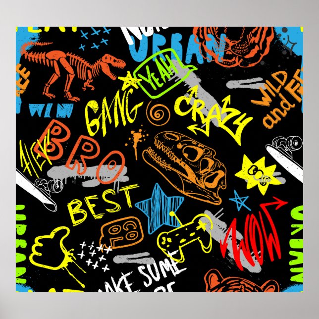 Affiche Graffiti pour garçons : Coolness dessinée à la mai (Devant)