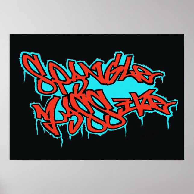 Affiche GRAFFITI rouge/bleu spangleLOGO MASSIF imprimé/aff (Devant)
