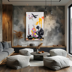 Affiche Graffiti Soldier & Fleurs - Manifestation pacifiqu