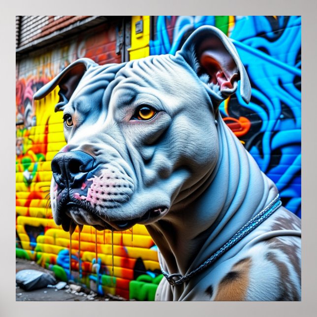 Affiche Graffiti Street Art Blanc Pitbull Lover (Devant)